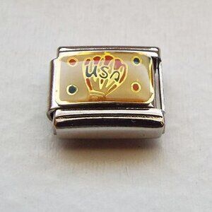 Enamel USA hot air balloon 9mm stainless steel italian charm bracelet link new